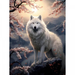 Teemantmaal t&auml;ispuur Valge hunt Loomade Teemantmaal K&auml;sitsi valmistatud maastik Teemantmosaiikmaal Kodukaunistus Full Round 25X37.5CM