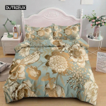 Troopilised Linnud Tekikott Akvarell Koolibri Lilled &Uuml;heinimesevoodipesu Eksootiline Loodus Valge Abstraktne Pol&uuml;ester Tepitud Kate kolmeosaline komplekt EU single(135x200cm)