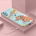 Luksuslik kaetud TPU-telefoni&uuml;mbris koos kaelapaelaga Samsung Galaxy A04 05s A13 A14 A24 A54 A34 Note20 S23 Ultra &uuml;mbristele A29 Maailmakaardi kunst Kaas Samsung Galaxy A01