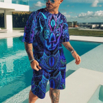 Abstract Wind Uus Meeste Komplektid 3D Spordidress Suveriided Meestele Ts&auml;rk l&uuml;hikesed p&uuml;ksid 2-osalised vabaaja t&auml;navar&otilde;ivad Meeste Sinised Suured 5XL