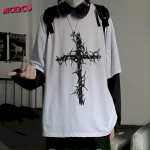 Ristmustriline T-s&auml;rk meestele Meeste T-s&auml;rgid Pikkade varrukatega Tume Hip-hop Oversize T-s&auml;rk Y2k T-s&auml;rk Topid S must