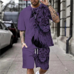 Suures suuruses 3D Lion Print meeste lahedate T-s&auml;rkide l&uuml;hikeste p&uuml;kste komplekt Sportimiseks, fitnessiks Summer Street Style Oversized Graphic 2 tk Meeste riided 6XL
