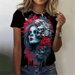 Naiste O-kaelusega &otilde;uduskujuline Undead kolju muster, 3D-prinditud pullover, mis sobib igaks aastaajaks Igap&auml;evaseks &uuml;hendamiseks l&uuml;hikeste varrukatega pol&uuml;ester M