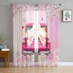 Easter Truck Bunny Cherry Blossom Butterfly t&uuml;llkardinad elutuppa K&ouml;&ouml;gis Sheer Voile kardin Magamistoa aknapaneelid 135W x 114H(cm)