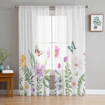 Lilled Erksad v&auml;rvid K&auml;sitsi maalitud l&auml;bipaistvad kardinad elutuppa Moodne Voile kardin Magamistoa T&uuml;llkardinad Aknakatted W135 x H114cm