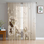 Meadow Dandelion Flower Butterfly t&uuml;llkardinad magamistoa kodukaunistuseks Elutoa K&ouml;&ouml;k Voile kardinad pimedatele kardinatele 135W x 274H(cm)x2