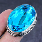 Natural Swiss Blue Topaz Gemstone Handmade 925 Steling Silver Ring Size 7 p2v22