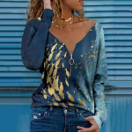 GMXIA Naistemood vabaaja suve lilleprintidega pikkade varrukatega V-kaelusega pluusid ja s&auml;rgid S must