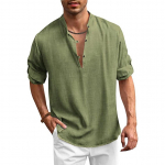 Puuvillane linane s&auml;rk Meeste s&uuml;gis kaelusega pikkade varrukatega &uuml;hev&auml;rvilised &uuml;lisuured topid Meeste s&auml;rgid M roheline