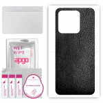 apgo Protective Skin Sticker for the back compatible with Xiaomi Redmi 10A, Wrap Film, Foil, Vinyl - Pattern Black Leather