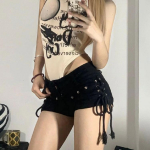 Seksikad sidemega teksap&uuml;ksid naiste retroh&otilde;ngulised Harajuku t&auml;navariided punk-gooti tudengip&uuml;ksid kevadsuvine mood S must