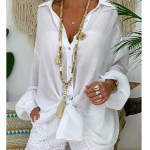 N&ouml;&ouml;biga pikkade varrukatega avara s&auml;rk naiste &uuml;herealine pluus, daami vabaaja rev peo jaoks suures suuruses XXXXXL valge