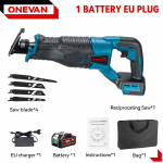 ONEVAN 3000W juhtmevaba saag reguleeritava kiirusega kettsaag puidu, metalli ja torude l&otilde;ikamiseks elektrisaag Makita 18v akule 1 Battery EU