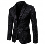Meeste lilleline peokleit Jacquard moekujundus &Uuml;likond Stiilne &otilde;htus&ouml;&ouml;k jakk Pulmableiser Prom Tuxedo XS must