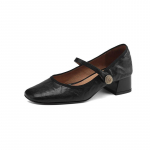 Tursked plokkkontsad naistele Madalad kontsad Mary Jane Pumps Mugavad ruudukujulised kinnise varbaga kleidikingad pahkluu rihmaga Naiste Slip On Mary Jane kingad 35 must