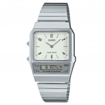Casio Vintage analoog digitaalne kaheajaline roostevabast terasest k&auml;ev&otilde;ru valge numbrilauaga kvarts AQ-800E-7A2 unisex kell valge