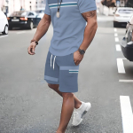 Meeste suur &uuml;likond 2-osaline komplekt Suvine spordiriiete kost&uuml;&uuml;m n&ouml;&ouml;ri ja taskutega Vabaaja sportlik l&uuml;hikeste varrukatega &uuml;likond S