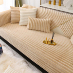 Winter Warm Stripe Thicken Immitation Rabbit Fur Plush Sofa Cover Non-Slip Couch Cushion Slipcover Towel Living Room Sofa Blanket L shaped Sofa Cove 70x70cm valge