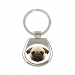 Pug - geometric keychain with a photo and the inscription Art-Dog