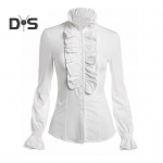 Naiste topid Retro volangidega Slim Fit hingav, mugav pikkade varrukatega &uuml;hev&auml;rviline moodne pluus L valge