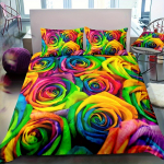 Rainbow Rose lilleline voodipesukomplekt Lipsuv&auml;rv Lilled Magamistoa sisekujundus Tekikottide komplekt T&auml;iteaineta(1tk* tekikott+2tk*padjap&uuml;&uuml;rid) 90X200cm 2PCS