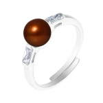 PERLINEA - Bague V&eacute;ritable Perle de Culture d'Eau Douce Bouton 6-7 mm Chocolat - Taille R&eacute;glable - Argent 925 - Bijou Femme