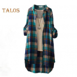 Naiste pika mantli rev, pikkade varrukatega n&ouml;&ouml;bid, plekist s&auml;rk, mantel, ruuduline prindiga avatud kardigan, lahtise vormiga s&uuml;gisriietus S sinine