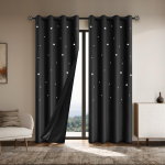 1 tk Romantic Hollow Star pimendavad kardinad, t&auml;ielikult valgust blokeerivad tekstuuriga aknakardinad magamistuppa, elutuppa 132X241CM 1PC&Grommet Top must