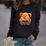 Naiste s&uuml;gis- ja talvine vabaaja pikkade varrukatega Crewneck multifilmi karutr&uuml;kiga sviiter S valge
