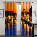 Linna P&auml;ikeseloojangu Maastiku Kardinad Euroopa Arhitektuuri Maastiku Kardinad 2 Paneeli Luksuslik Kodu Elutuba Magamistuba R&otilde;du Sisustus 50W130H(CM)x2&Grommet Top