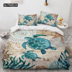 3D Merikilpkonna Voodipesukomplekt Ps&uuml;hhedeelne Loom Tekikott Voodikatted &Uuml;hekohaline Kahekohaline T&auml;issuuruses Kuninganna Kuningas Pol&uuml;ester Tepikott EU single(135x200cm)