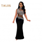 Daami &otilde;htukleit Rhinestone Decor v&otilde;rgust lapiga varrukateta k&otilde;hn &uuml;mara kaelusega pulmapeokleit Prom Clubi pidulikuks banketiks S must