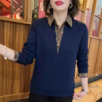 YYFS Naiste moe vabaaja kevade s&uuml;gise ruuduline printimine pikkade varrukatega POLO kaelusega pluusid ja s&auml;rgid XXXXL