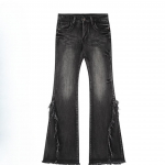Y2k Laienevad teksap&uuml;ksid naistele Madala v&ouml;&ouml;kohaga Pesusinised Denim P&uuml;ksid Naiste Ameerika Vintage P&uuml;ksid Toore &Auml;&auml;rega Disain Lapitehnika S&uuml;gis S must