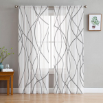 Hallid Keerutatud Jooned Moodne Kunst L&auml;bipaistvad Kardinad Elutoa Kaunistuseks Akknakardinad K&ouml;&ouml;ki T&uuml;ll Voile Organza Kardinad W135 x H115cm x1