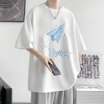 2024 Uus L&uuml;hikeste Varrukatega T-s&auml;rk Meeste Ins Moem&auml;rk Euroopa ja Ameerika Hip-Hopi Stiil &Uuml;mara Kaelusega Aluss&auml;rk &Uuml;lemine Suvi M valge