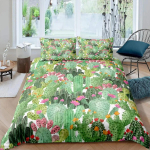 Troopiline botaaniline voodipesukomplekt Sibulakujulise kaktuse visandjoonis Tekikott Armsad k&otilde;rbetaimed Tekikott Lilleline tekikott EU Single 135x200cm