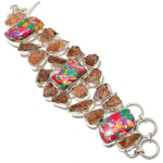 Mosaic Jasper, Sunstone Rough handmade 925 Sterling Silver Bracelet 7-8 l8k57