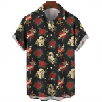 Meeste s&auml;rk Purjetamine Skull Print S&auml;rgid Hawaii Fashion Casual Rock Print Plus Size Tops 2023 New Beach Meeste riiete s&auml;rk M