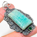 Amazonite, Diopside Handmade 925 Sterling Silver Pendant 2.80 m8i53