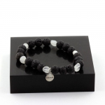Pierres et Min&eacute;raux. Bracelet Pierre de lune d'Inde + Perles Lave 8 mm. Fabriqu&eacute; en France.