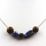 Collier - A Bijoux - Lapis Lazuli - Perles bois 8 mm - Cha&icirc;ne acier inoxydable - Longueur au choix