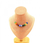 Pierres et Min&eacute;raux. Collier 10 perles Agate multicolore 8 mm. Chaine en acier inoxydable Collier femmes, hommes. Taille personnali