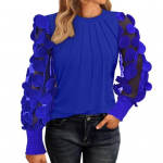 Naiste topid &uuml;mara kaelusega v&otilde;rkpitsiga &otilde;&otilde;nes puhv-pikkade varrukatega kampsunid &uuml;hev&auml;rvilised L sinine