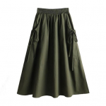 Lastitasku seelik elastse v&ouml;&ouml;kohaga, k&uuml;ljetaskutega, &uuml;hev&auml;rviline, A-l&otilde;ikeline, l&otilde;dva l&otilde;ikega, midi-seelik, t&ouml;&ouml;riiete stiil, n&ouml;&ouml;riga seelik L