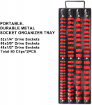 80-osaline Pesaorganisaatori Aluse Komplekt K&auml;epidemega 1/4 , 3/8 , 1/2 Padrunv&otilde;tme Hoidja Metall Plastik T&ouml;&ouml;riistade Hoiuriiul 4-row sleeve frame punane