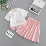 T&uuml;druku v&auml;lismaa stiilis retro Hiina stiilis hanbok kost&uuml;&uuml;m v&auml;ike t&uuml;druk cheongsam poolpikk seelik suvine kahest osast koosnev kost&uuml;&uuml;m 90