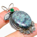 Ruby in Fuchsite, Diopside Ethnic 925 Sterling Silver Jewelry Pendant 2.25 M2Q54