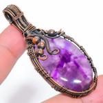 Natural Sage Amethyst Gemstone Handmade Copper Wire Wrap Pendant 2.68 j6r77