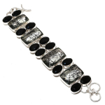 Natural Black Rutile, Spinel Handmade 925 Sterling Silver Bracelet 7-8 a8u73
